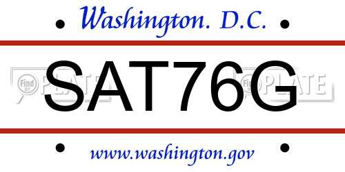 SAT76G District Of Columbia License Plate