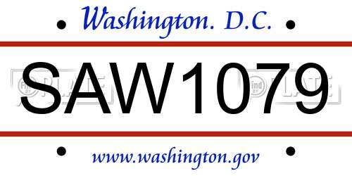 SAW1079 District Of Columbia License Plate