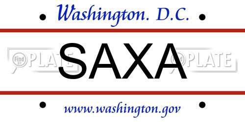 SAXA District Of Columbia License Plate