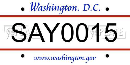 SAY0015 District Of Columbia License Plate