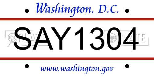 SAY1304 District Of Columbia License Plate