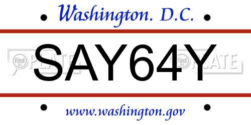 SAY64Y District Of Columbia License Plate
