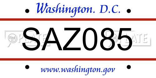 SAZ085 District Of Columbia License Plate