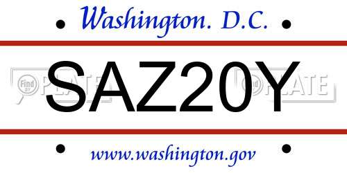 SAZ20Y District Of Columbia License Plate