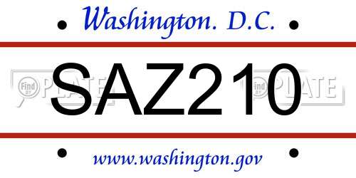 SAZ210 District Of Columbia License Plate