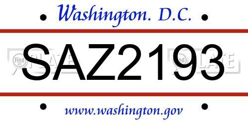 SAZ2193 District Of Columbia License Plate