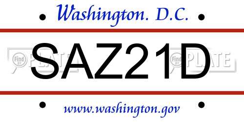 SAZ21D District Of Columbia License Plate
