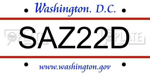 SAZ22D District Of Columbia License Plate