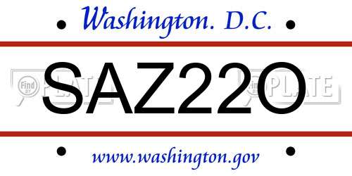 SAZ22O District Of Columbia License Plate