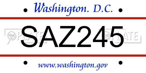 SAZ245 District Of Columbia License Plate