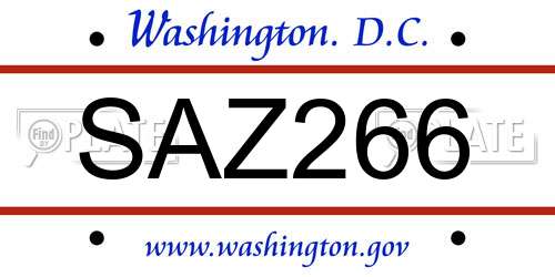 SAZ266 District Of Columbia License Plate