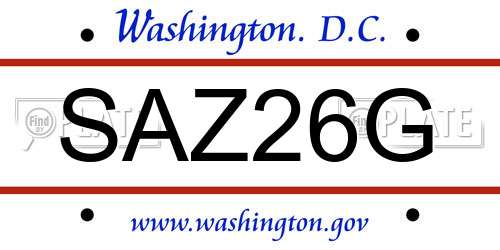 SAZ26G District Of Columbia License Plate