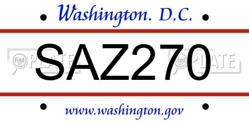 SAZ270 District Of Columbia License Plate