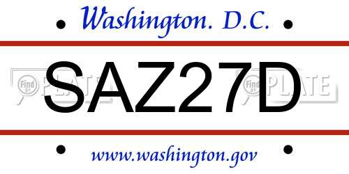 SAZ27D District Of Columbia License Plate