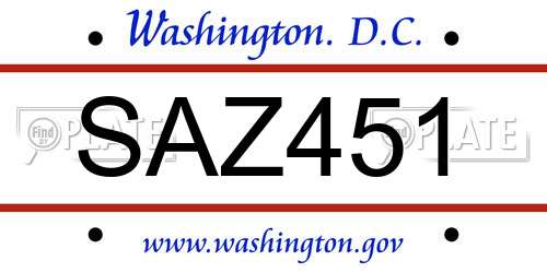 SAZ451 District Of Columbia License Plate