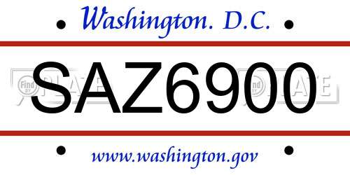 SAZ6900 District Of Columbia License Plate