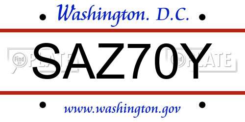 SAZ70Y District Of Columbia License Plate