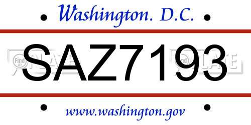 SAZ7193 District Of Columbia License Plate