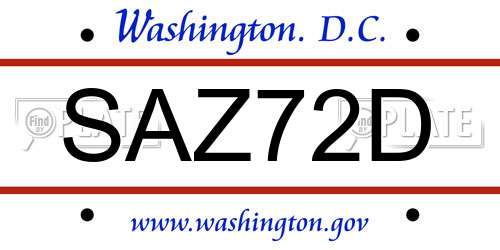 SAZ72D District Of Columbia License Plate