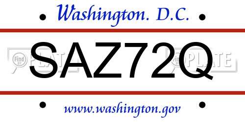 SAZ72Q District Of Columbia License Plate