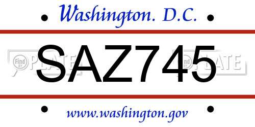 SAZ745 District Of Columbia License Plate