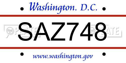 SAZ748 District Of Columbia License Plate