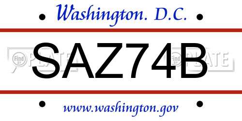 SAZ74B District Of Columbia License Plate