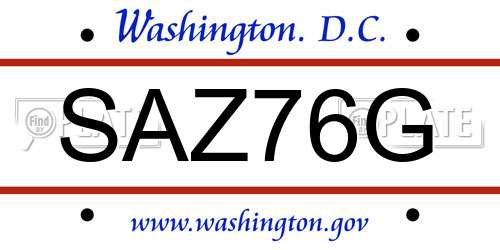 SAZ76G District Of Columbia License Plate