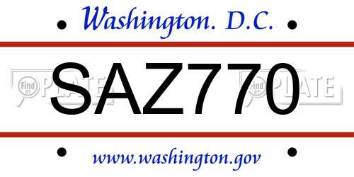 SAZ770 District Of Columbia License Plate