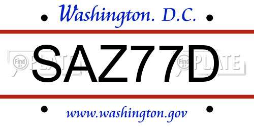 SAZ77D District Of Columbia License Plate