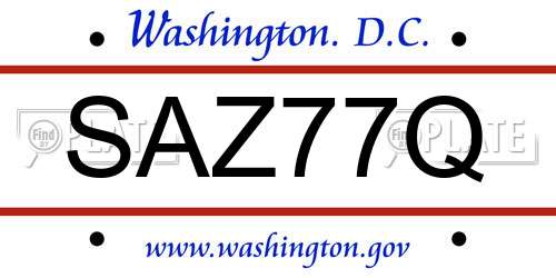 SAZ77Q District Of Columbia License Plate