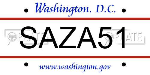 SAZA51 District Of Columbia License Plate
