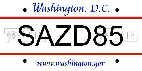 SAZD85 District Of Columbia License Plate