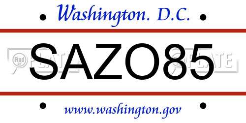 SAZO85 District Of Columbia License Plate