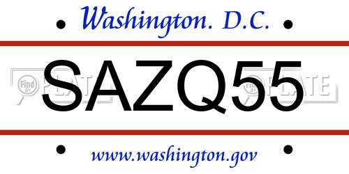 SAZQ55 District Of Columbia License Plate