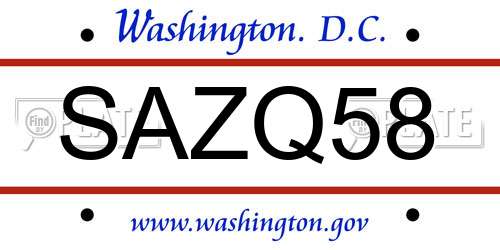 SAZQ58 District Of Columbia License Plate