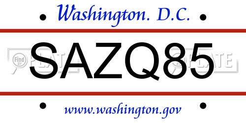 SAZQ85 District Of Columbia License Plate