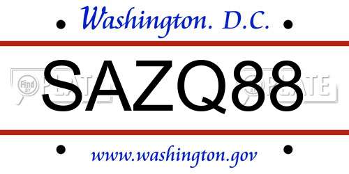 SAZQ88 District Of Columbia License Plate