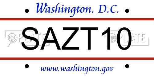 SAZT10 District Of Columbia License Plate