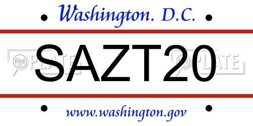 SAZT20 District Of Columbia License Plate