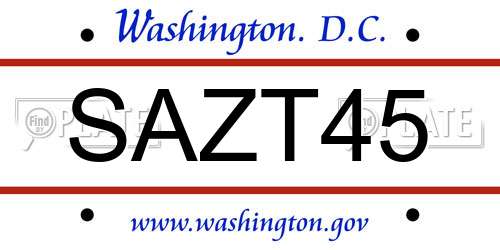 SAZT45 District Of Columbia License Plate