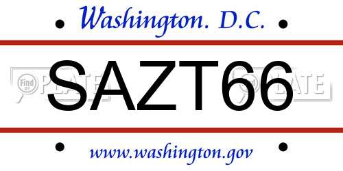 SAZT66 District Of Columbia License Plate
