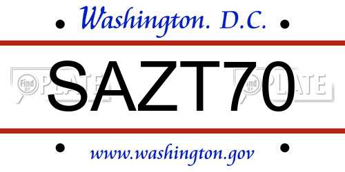 SAZT70 District Of Columbia License Plate