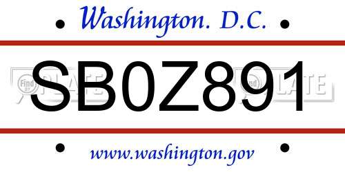 SB0Z891 District Of Columbia License Plate