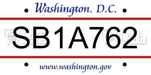 SB1A762 District Of Columbia License Plate