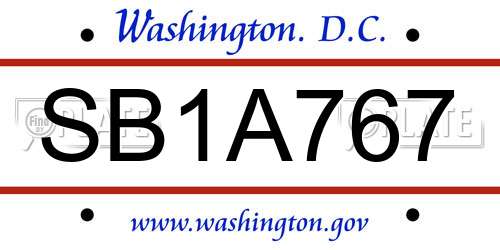 SB1A767 District Of Columbia License Plate