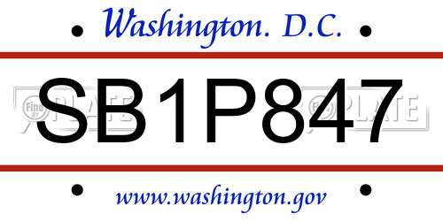 SB1P847 District Of Columbia License Plate