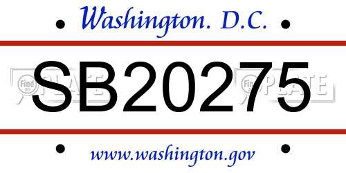 SB20275 District Of Columbia License Plate