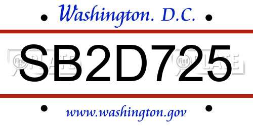 SB2D725 District Of Columbia License Plate