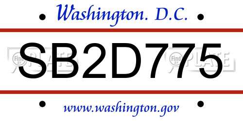 SB2D775 District Of Columbia License Plate